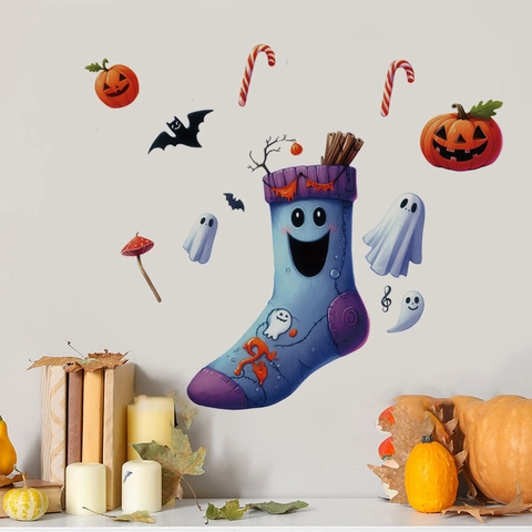Vinilos Decorativos de Halloween con Calcetines Impresos de PVC Removibles Autoadhesivos para Decoración de Sala y Dormitorio