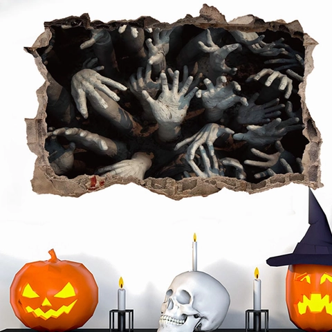Halloween Horror 3D Zombie Hände Wandaufkleber Abnehmbare PVC Geist Hände Aufkleber Für Wohnzimmer Schlafzimmer Party Deko