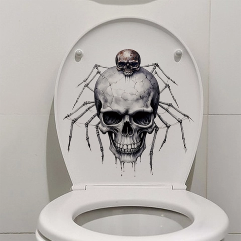 Adesivo per Coperchio del Gabinetto a Forma di Teschio Ragno per Halloween Gotico PVC Autoadesivo Decorazione Bagno Horror