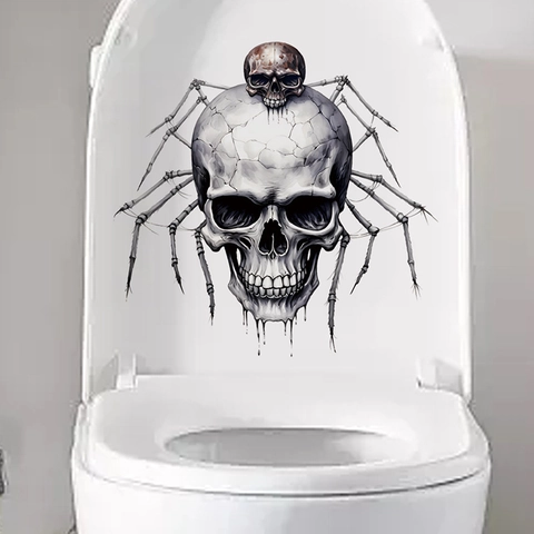 Adesivo per Coperchio del Gabinetto a Forma di Teschio Ragno per Halloween Gotico PVC Autoadesivo Decorazione Bagno Horror