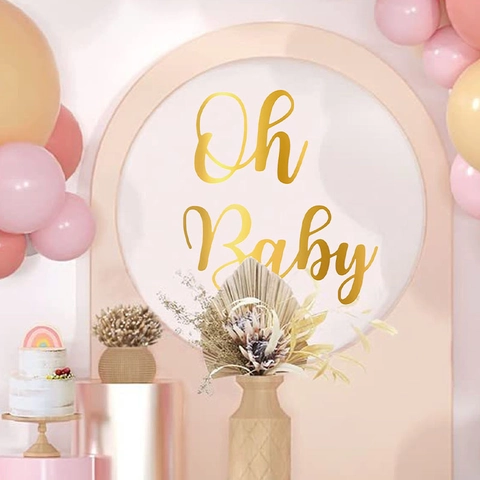 Adesivo da Parete Oh Baby Oro Specchio Decalcomania Corsivo per Baby Shower Festa di Compleanno Decorazione Sfondo Arco in PVC