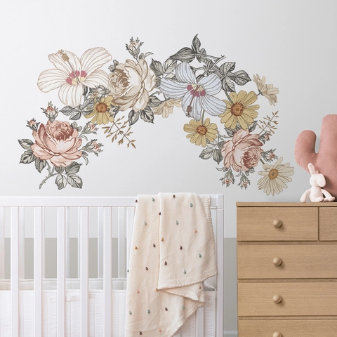 Pegatina de Pared de Flor Grande Vintage Bohemio Impermeable de PVC Calcomanías Florales Para Dormitorio Sala de Estar Hogar