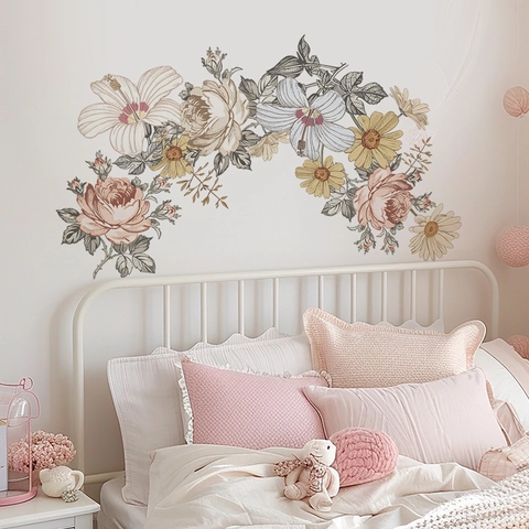 Pegatina de Pared de Flor Grande Vintage Bohemio Impermeable de PVC Calcomanías Florales Para Dormitorio Sala de Estar Hogar