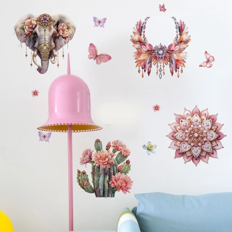 Pegatinas De Pared Boho Elefante Flor Mariposa Impermeable PVC DIY Calcomanía Para Sala De Estar Dormitorio Decoración Casa