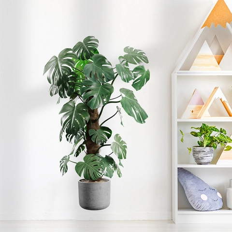 3D Realistic Monstera Deliciosa Potted Plant Wall Sticker Waterproof PVC Green Leaf Decal For Living Room Bedroom Home Decor