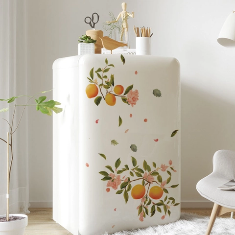 Wasserdicht PVC Kühlschrank Aufkleber Zitrone Obst Rosa Blumenmuster Abnehmbar Selbstklebend Wandtattoo Für Küche Home Dekor