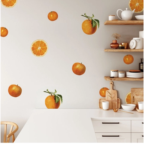 Modern Minimalist Orange Fruit PVC Wall Stickers Waterproof Self Adhesive Decals For Kitchen Living Room Refrigerator Background Decor