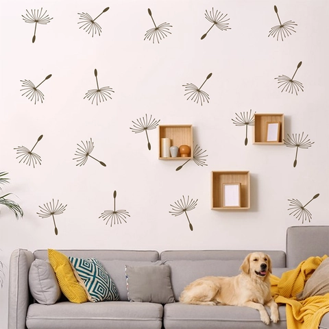 Moderner Pusteblumen Wandaufkleber Wasserdicht PVC Entfernbare Dunkelbraun Blumen Wanddeko Für Wohnzimmer Schlafzimmer Zuhause
