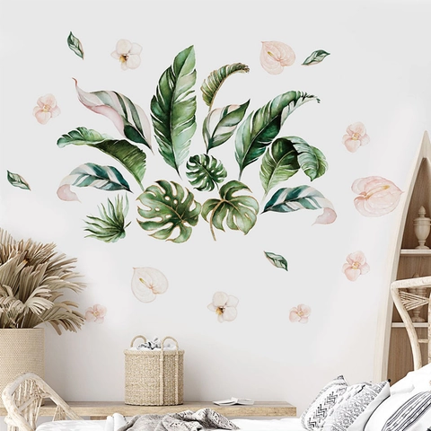 Noorse Tropische Monstera Muurstickers Groen Blad PVC Zelfklevend Verwijderbaar Wandsticker Voor Woonkamer Slaapkamer Decor