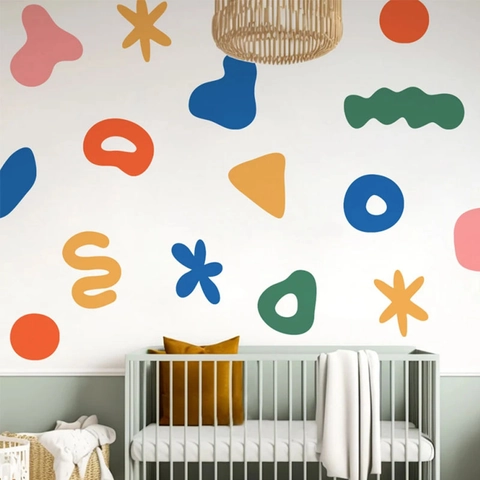 Vinilos de Pared Geométricos Abstractos Modernos Multicolores PVC Autoadhesivos para Habitación de Niños Dormitorio Decoración