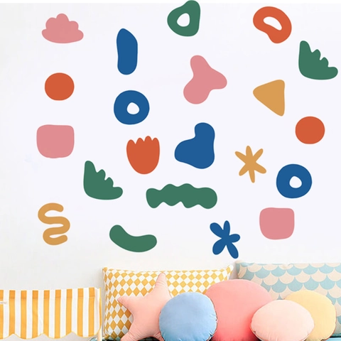 Vinilos de Pared Geométricos Abstractos Modernos Multicolores PVC Autoadhesivos para Habitación de Niños Dormitorio Decoración