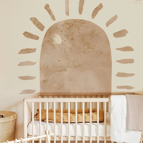 Böhmischer Bogen Sonne Wandtattoo PVC Aquarell Morandi Erdtöne Wandaufkleber Für Wohnzimmer Schlafzimmer Kinderzimmer Deko