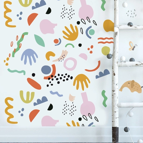 Stickers Muraux Géométriques Abstraits Colorés en PVC Imperméable Autocollants Style Nordique Décalcomanies pour Enfants Chambre Salon Décor