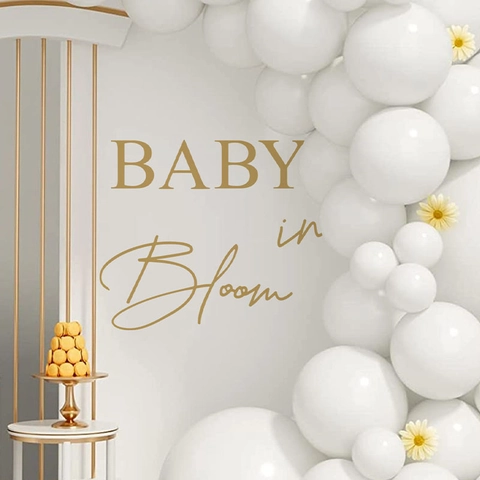 Sticker Mural Gold Baby In Bloom Lettrage Artistique Élégant Décalcomanie en PVC pour Baby Shower Chambre d'Enfant Décoration