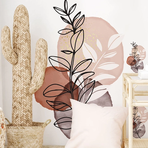 Moderne Abstrakte Botanische Wandtattoo Nordisch Morandi PVC Wasserdicht Selbstklebend Abnehmbar Aufkleber Für Wohnzimmer Dekor