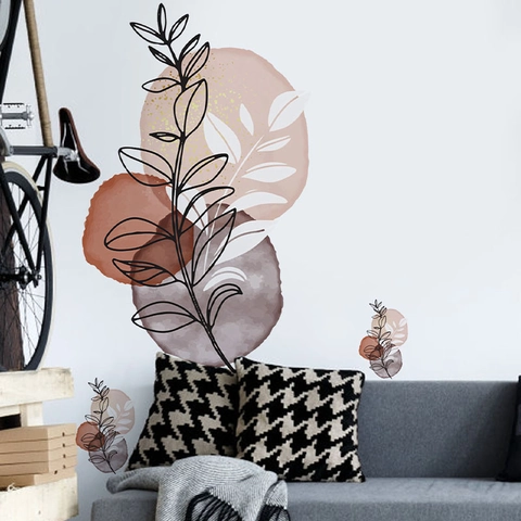 Moderne Abstrakte Botanische Wandtattoo Nordisch Morandi PVC Wasserdicht Selbstklebend Abnehmbar Aufkleber Für Wohnzimmer Dekor