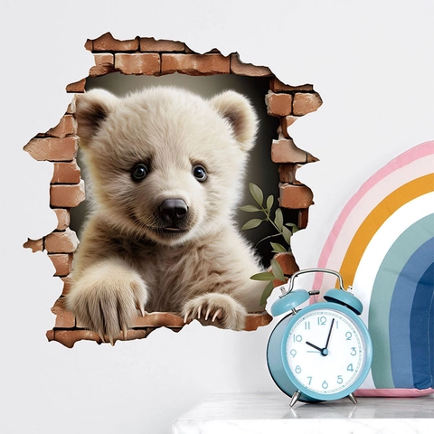 3D Durchbruchswand-Effekt Tier Wandtattoos Kreativ Panda Eisbär PVC Aufkleber Für Kinderzimmer Schlafzimmer Wohnkultur Wasserdicht Abnehmbar