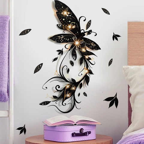 Creative Black Butterfly Wall Stickers With Gold Sparkle PVC Waterproof Removable DIY Art Murals For Bedroom Living Room Home Decor