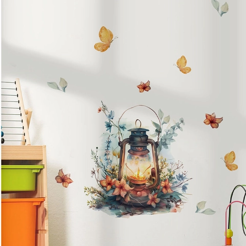Halloween Schedel Kerosinelamp Muurstickers Vintage Aquarel PVC Zelfklevende Decals Voor Feest Woonkamer Thuis Decoratie