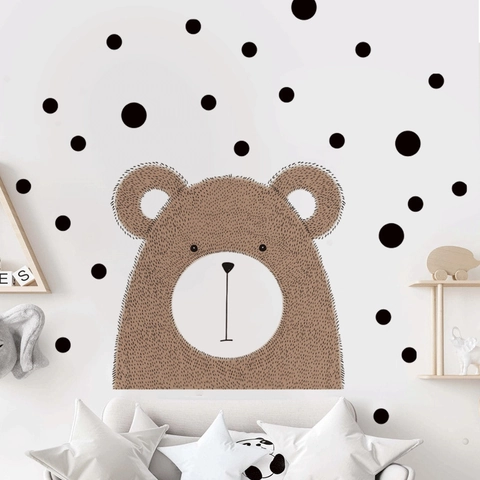 Pegatinas de Pared de Animales de Dibujos Animados Oso Zorro Acuarela Flor PVC Autoadhesivas para Habitación de Niños