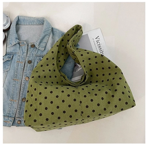Borsa a Spalla in Velluto a Coste Vintage a Pois per Donna Borsa Tote a Grande Capacità Borsa da Shopping Casual Hobo Con Fibbia Magnetica