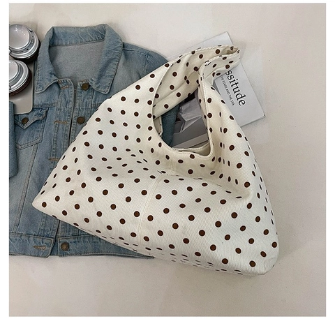 Borsa a Spalla in Velluto a Coste Vintage a Pois per Donna Borsa Tote a Grande Capacità Borsa da Shopping Casual Hobo Con Fibbia Magnetica