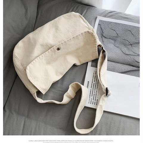 Bolso de Hombro de Lona Vintage Bolso Bandolera Relajado para Mujer Estilo Japonés Color Sólido Bolso Mensajero Correa Ajustable