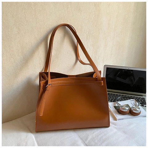 Bolso de Hombro de Cuero PU Urbano Simple para Mujer Plegado Geométrico Gran Capacidad Bolso Tote Diario Viaje
