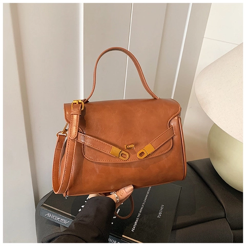 Vintage Gefrostetes PU Leder Tasche Im Kelly Stil Für Damen Große Kapazität Schulter Umhängetasche Mit Gold Schloss Pendeln
