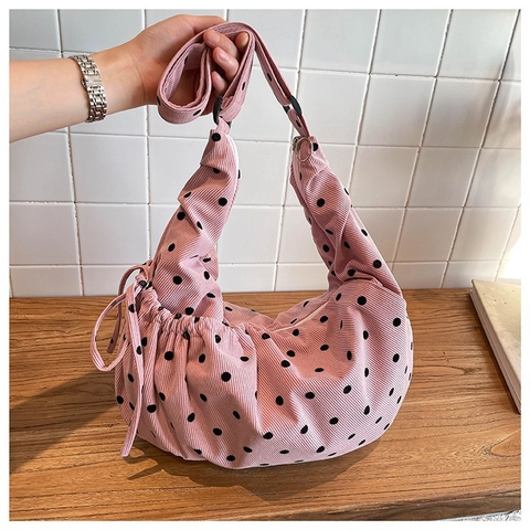 Borsa a Tracolla da Donna Retro Polka Dot Corduroy Grande Capacità Borsa Hobo Casual Crossbody Bag Tracolla Regolabile