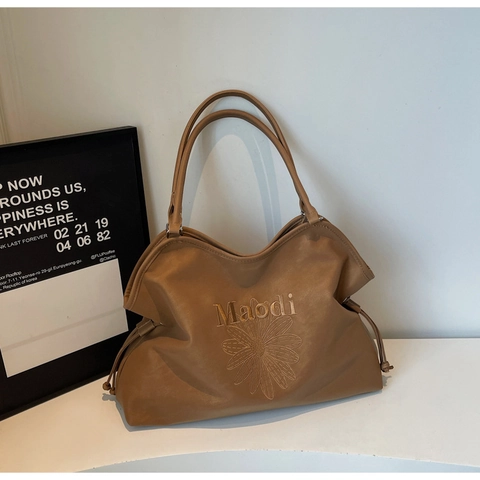 Dames Suède Tote Bag Met Grote Capaciteit Casual Vintage Madeliefje Borduurwerk Schoudertas Met Trekkoord Dagelijks