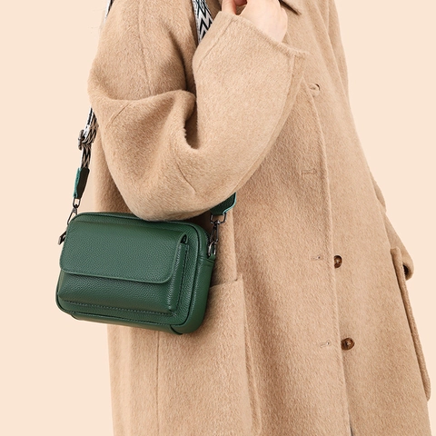 Women's Genuine Leather Crossbody Bag Retro Minimalist Multi-Pocket Shoulder Bag Casual Versatile Small Messenger Bag