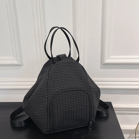 Sac à Dos Triangle en Nylon à Carreaux pour Femmes Grande Capacité Sac à Bandoulière Sac à Main Décontracté pour Voyage