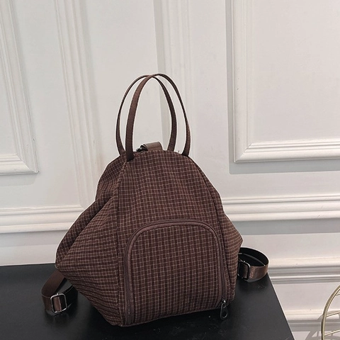 Sac à Dos Triangle en Nylon à Carreaux pour Femmes Grande Capacité Sac à Bandoulière Sac à Main Décontracté pour Voyage
