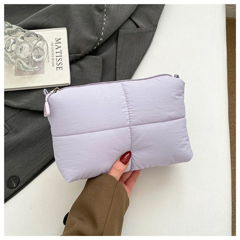 Bolsa de Maquillaje Acolchada Puffer Cloud Estuche de Almacenamiento de Tela Suave Colores de Caramelo Cremallera Bolso de Hombro Mujer