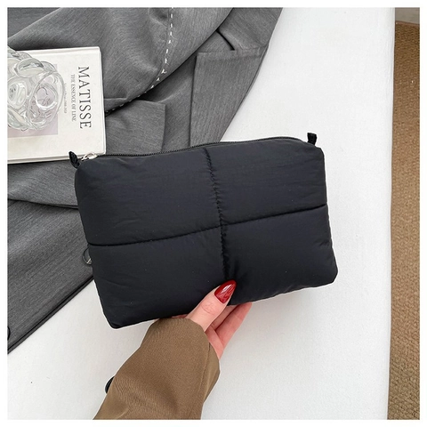 Bolsa de Maquillaje Acolchada Puffer Cloud Estuche de Almacenamiento de Tela Suave Colores de Caramelo Cremallera Bolso de Hombro Mujer
