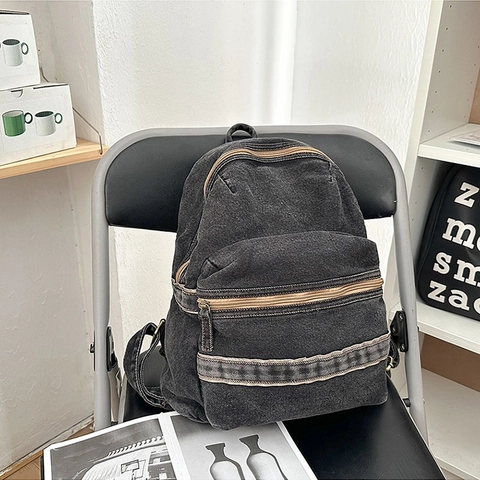Zaino in Denim Lavato Retrò da Donna Grande Capacità Multitasche Casual Street Style Borsa a Spalla per Viaggio Scuola