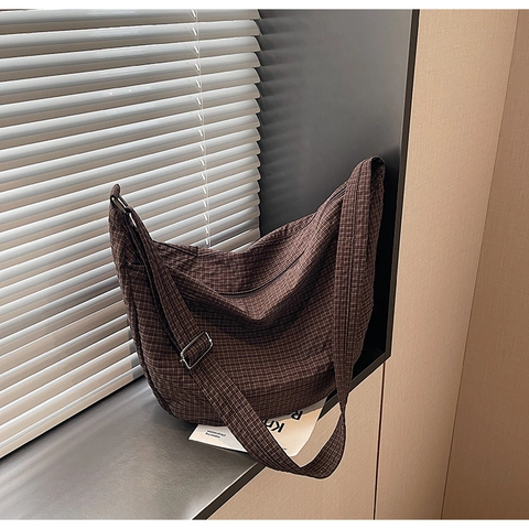 Women's Large Capacity Plaid Tote Bag Casual Fabric Hobo Shoulder Bag With Adjustable Strap For Commuting Daily Use