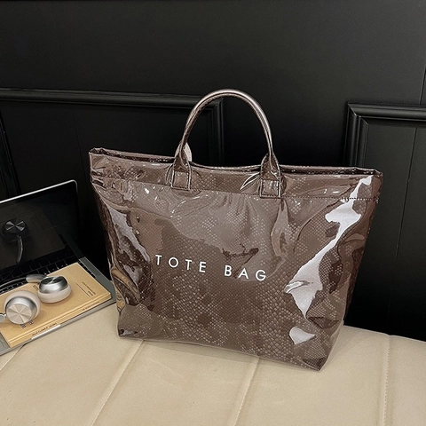 Sac Cabas Femme Mode Motif Peau de Serpente Brillant Cuir PU Grande Capacité Imprimé Lettres Sac à Épaule Travail Trajet Sac à Main