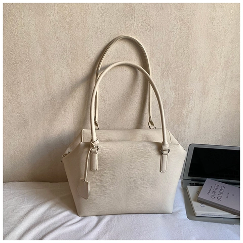 Grand Sac Fourre-tout en Cuir PU pour Femmes Sac à Épaule Minimaliste Urbain Motif Litchi pour Bureau et Trajet Quotidien