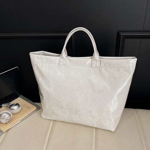 Sac Cabas Femme Mode Motif Peau de Serpente Brillant Cuir PU Grande Capacité Imprimé Lettres Sac à Épaule Travail Trajet Sac à Main