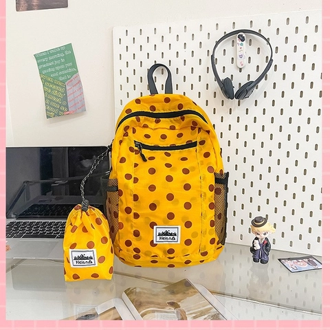 Zaino Leggero in Nylon a Pois da Donna Grande Capacità Borsa da Scuola per Studenti Daily Travel Daypack Con Borsa Piccola