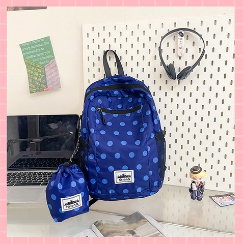 Leichter Nylon Polka Dot Rucksack Damen Große Kapazität Schultasche Student Daily Travel Daypack Mit Kleiner Tasche