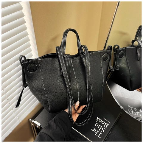 Women's Fashion PU Pebbled Leather Tote Bag Contrast Stitching Large Capacity Shoulder Underarm Bag Daily Commuting Handbag