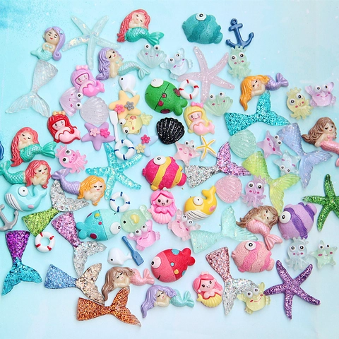 Ocean Theme Resin Accessories Set For DIY Crafts Mermaid Starfish Shell Whale Charms Slime Filler Phone Case Decor