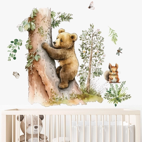 Aquarel Cartoon Beer Boom Muurstickers Verwijderbare PVC Dier Ballon Muurstickers Voor Kinderkamer Babykamer Slaapkamer Decor