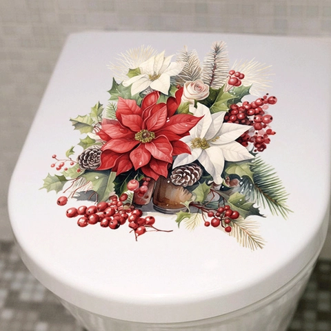 Abnehmbarer PVC Toilettenaufkleber Blume Rose Muschel Seestern Muster Wasserdichtes Dekor Für Badezimmer Weihnachten Deckelbezug