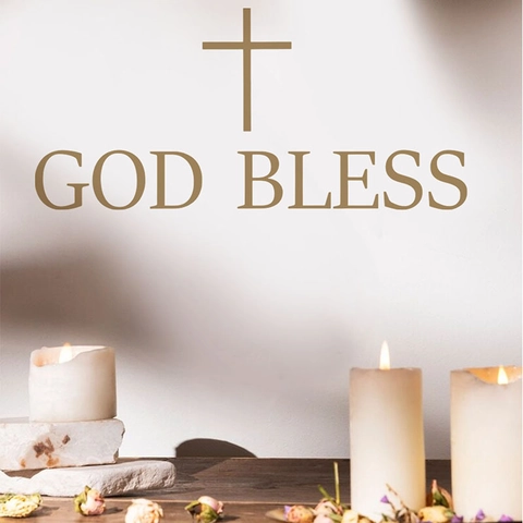 God Bless Englisch Wandtattoo Mit Kreuz Religiöse PVC Selbstklebende Wandsticker Für Wohnzimmer Schlafzimmer Home Dekoration