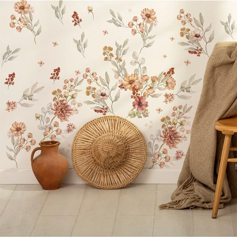 Bohemian Watercolor Flower Wall Sticker Large Dahlia Botanical Floral Self-Adhesive Decal For Bedroom Living Room Decor