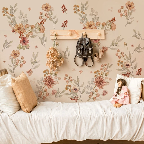 Bohemian Watercolor Flower Wall Sticker Large Dahlia Botanical Floral Self-Adhesive Decal For Bedroom Living Room Decor